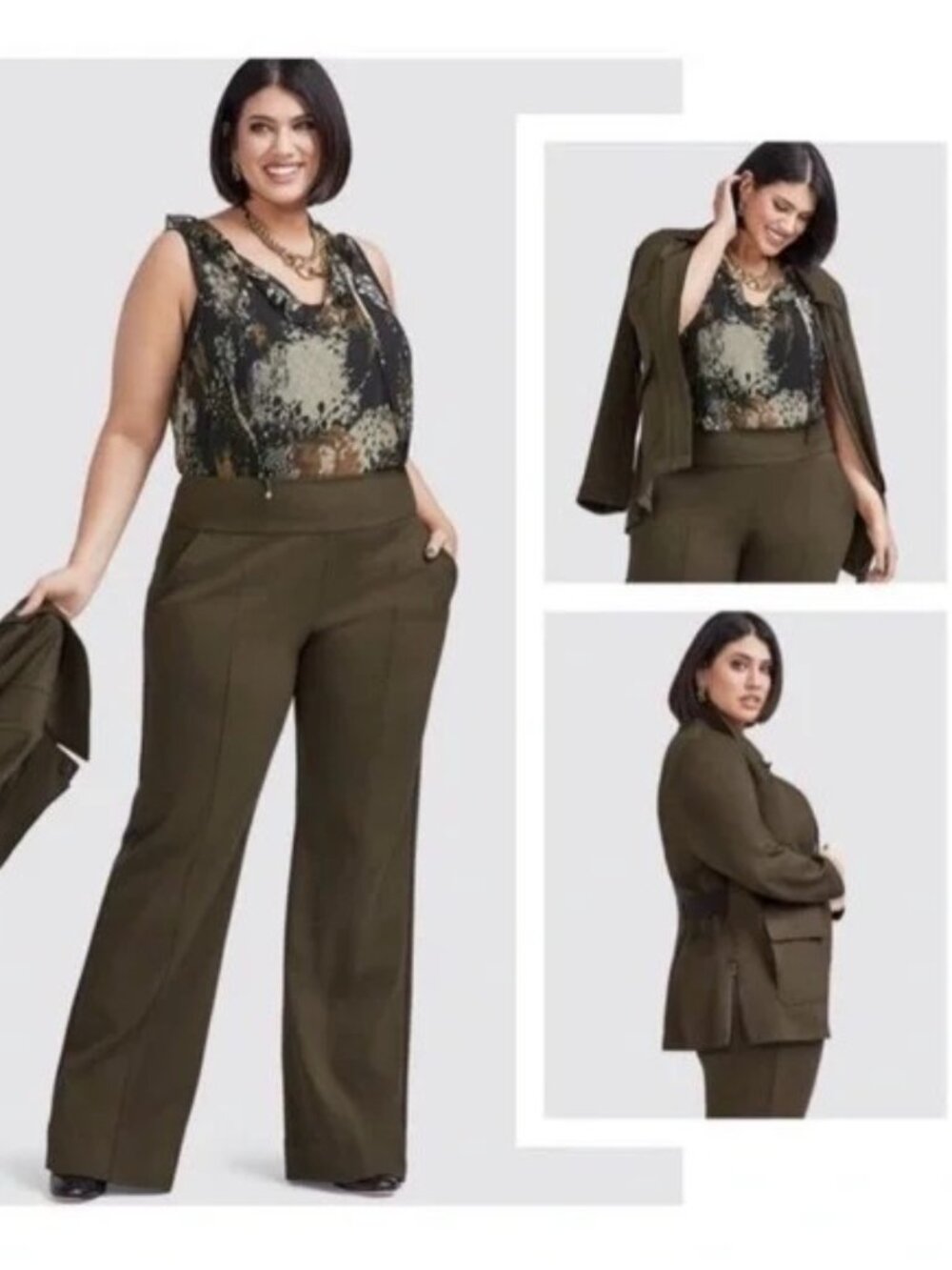 CAbi Academy Trouser Ponte Pant Olive Green Size 10